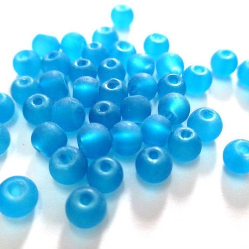 50 perles en verre givrées bleue 4mm (4pv39)