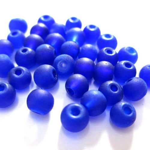 50 perles en verre givrées bleue foncé 4mm (4pv29)
