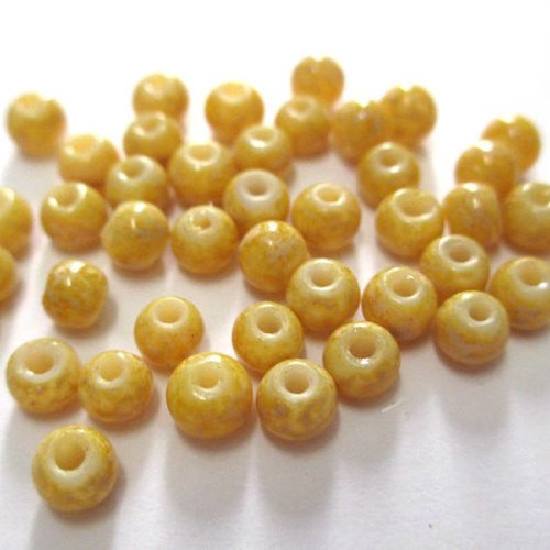50 perles en verre jaune marbrées blanc 4mm (4pv69)
