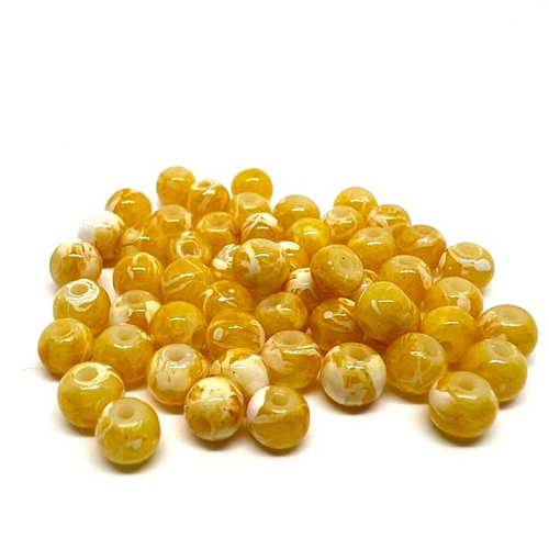 50 perles en verre jaune tréfilées blanc 4mm (4pv70)