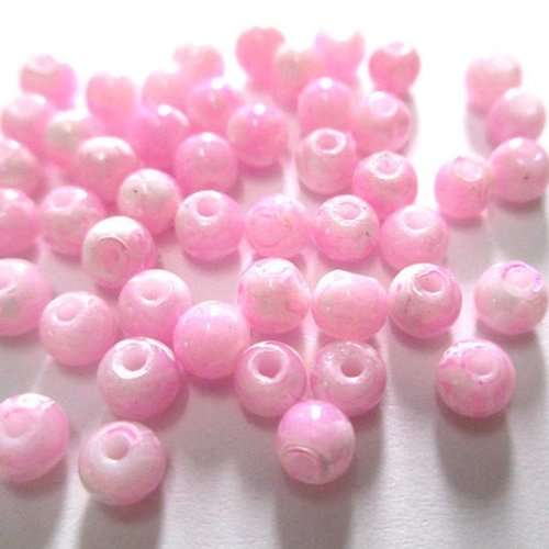50 perles en verre rose clair marbrées blanc 4mm (4pv74)