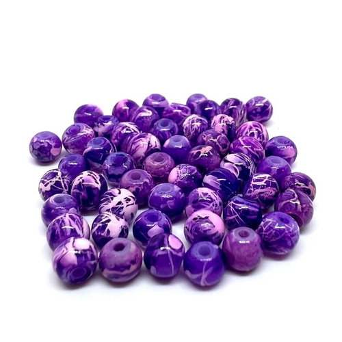50 perles en verre violet tréfilées blanc 4mm (4pv77)