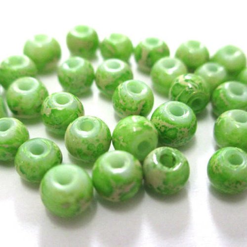 50 perles en verre verte marbrées blanc 4mm (4pv78)