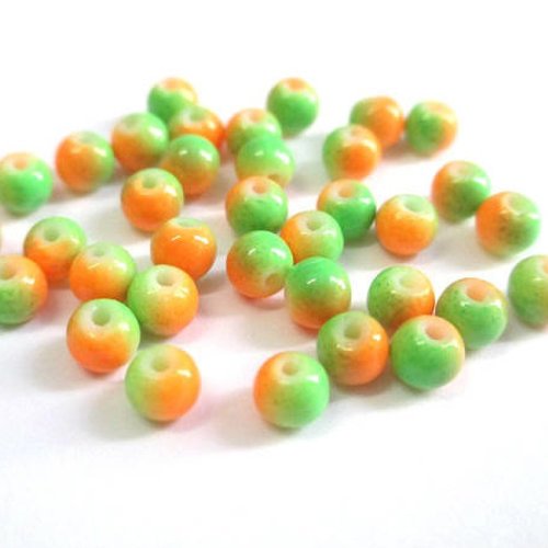 50 perles en verre bicolore orange et vert 4mm (u-27)