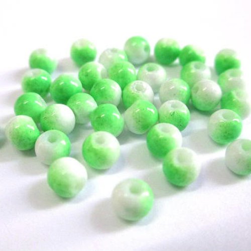 50 perles en verre bicolore vert et blanc 4mm (u-19)