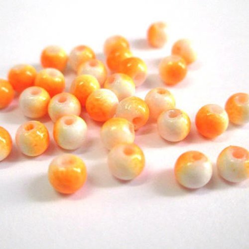50 perles en verre bicolore orange et blanc 4mm (u-18)