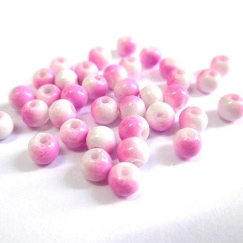 50 perles en verre bicolore rose et blanc 4mm (u-20)