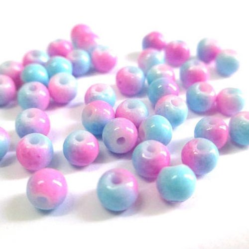 50 perles en verre bicolore rose et bleu 4mm (u-26)