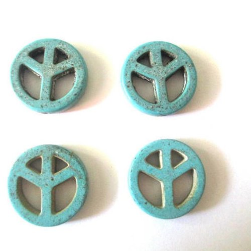 4 perles peace and love en howlite turquoise 20mm