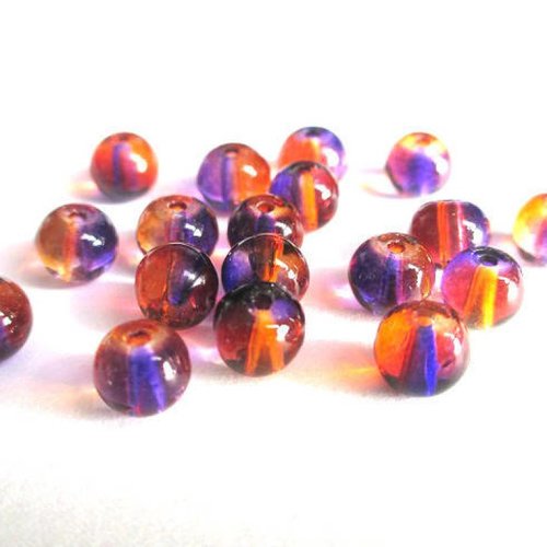 20 perles en verre orange et violet translucide 6mm