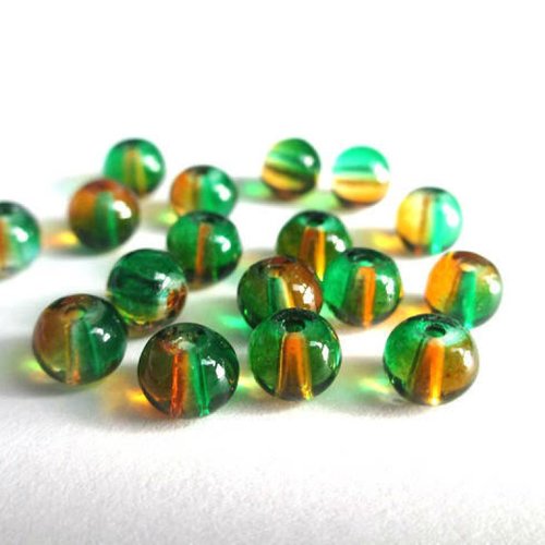 20 perles en verre marron et vert translucide 6mm
