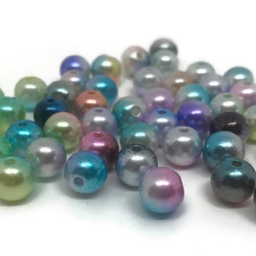 50 perles nacrées bicolore acrylique mélange de couleur 8mm (pa8-02)