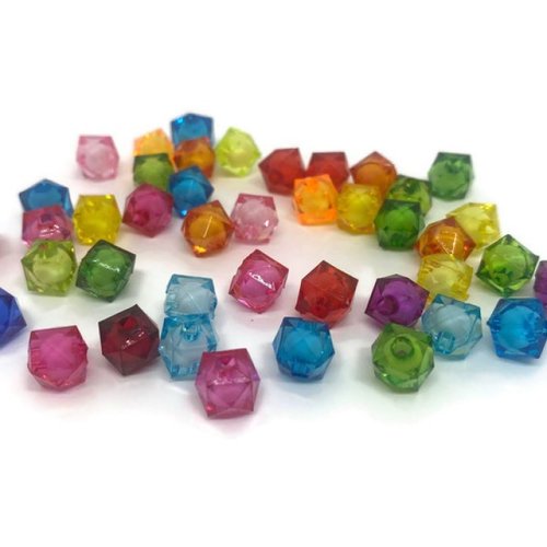 50 perles acryliques cubes mélange de couleur 8mm (pa8-03)