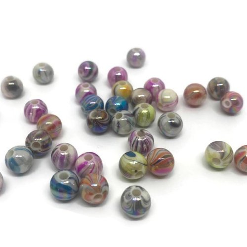 50 perles acryliques tréfilées nacrées mélange de couleur 8mm (pa8-04)