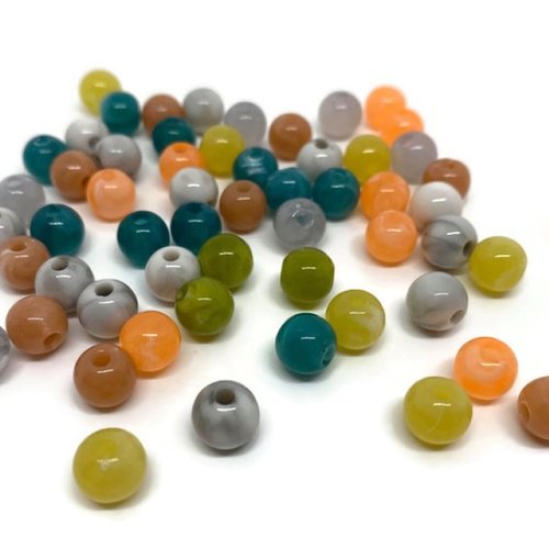 50 perles acryliques imitation pierre naturelles mélange de couleur 8mm (pa8-06)