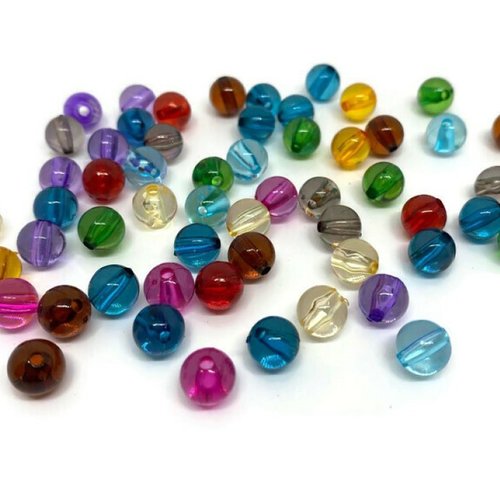 50 perles acryliques translucide mélange de couleur 8mm  (pa8-08)