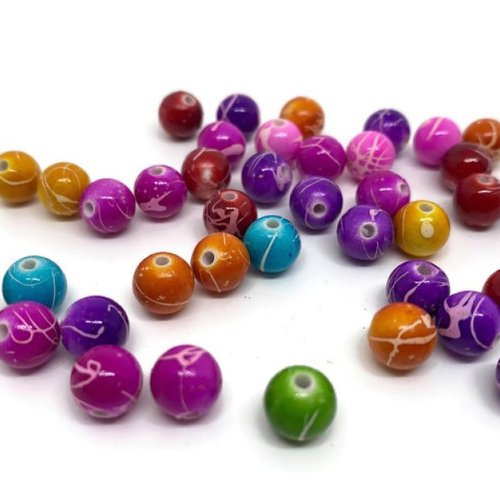 50 perles acryliques tréfilées mélange de couleur 8mm (pa8-09)