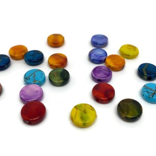 50 perles tréfilées formes palets acryliques mélange de couleur 8mm (pa8-11)