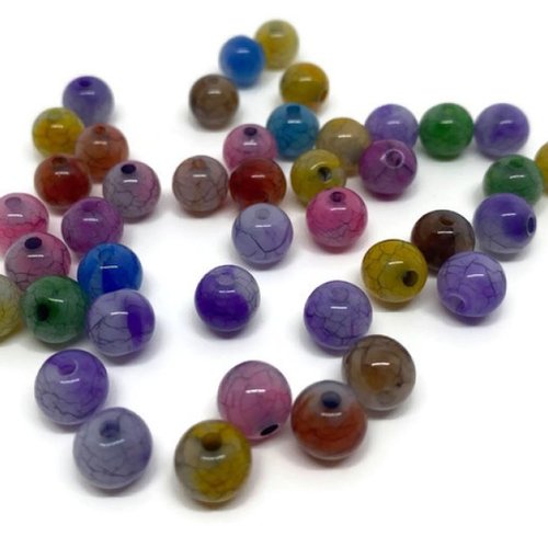 50 perles acryliques imitation perle naturelles craquelées mélange de couleur (pa8-16)
