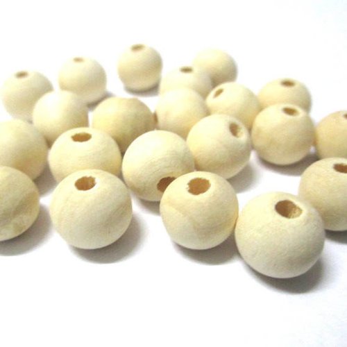 50 perles en bois ronde 10mm