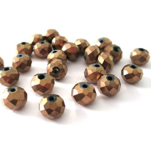 20 perles rondelle a facettes en verre electroplate couleur marron 8x6mm