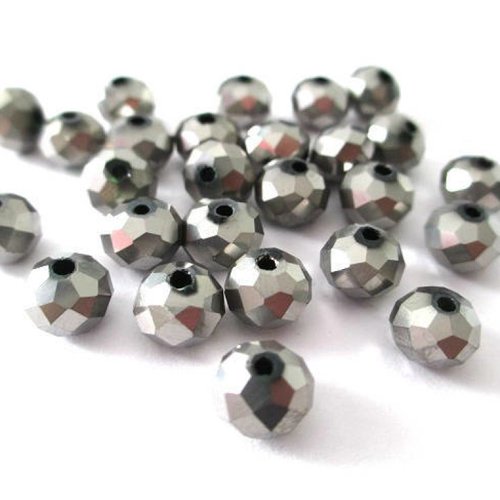 20 perles rondelle a facettes en verre electroplate couleur argent 8x6mm