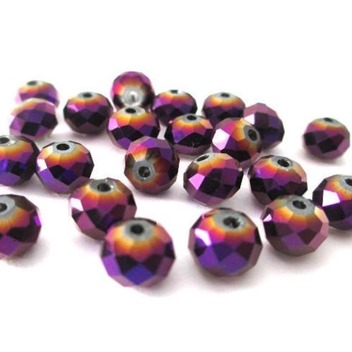 20 perles rondelle a facettes en verre electroplate couleur violet 8x6mm