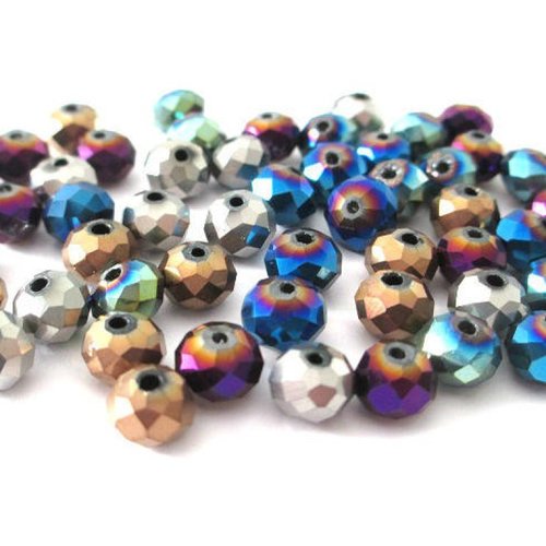 60 perles rondelle a facettes en verre electroplate mélange de couleur 8x6mm