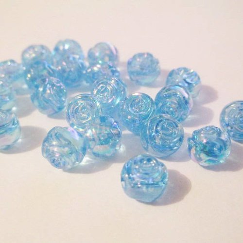 20 perles acrylique fleur ab couleur bleu 8x7mm
