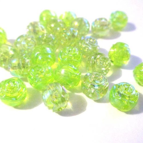 20 perles acrylique fleur ab couleur vert 8x7mm