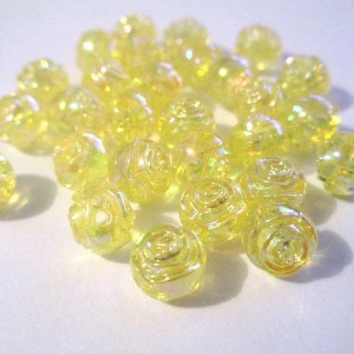 20 perles acrylique fleur ab couleur jaune 8x7mm