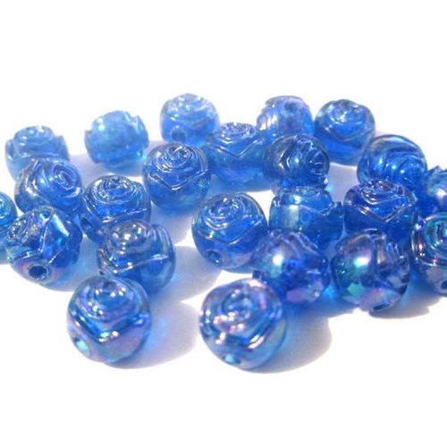20 perles acrylique fleur ab couleur bleu foncé 8x7mm