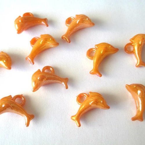 10 pendentifs dauphin acrylique orange ab couleur 13x19 mm