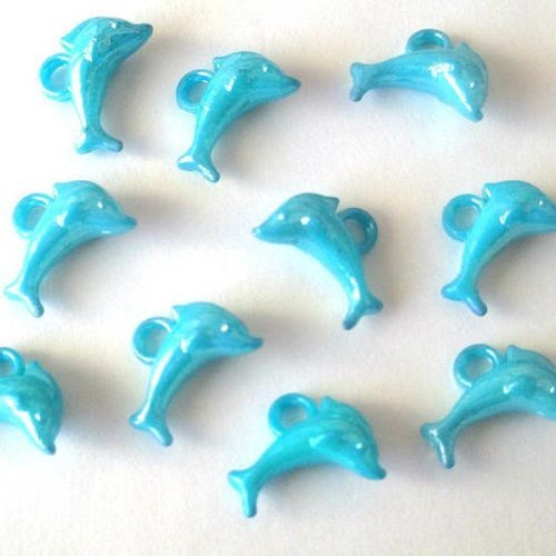 10 pendentifs dauphin acrylique bleu ab couleur 13x19 mm