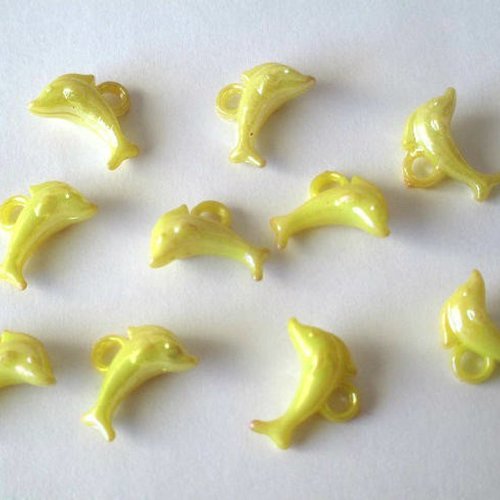 10 pendentifs dauphin acrylique jaune ab couleur 13x19 mm