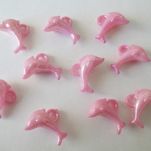 10 pendentifs dauphin acrylique rose ab couleur 13x19 mm