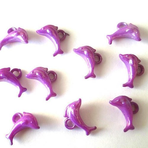 10 pendentifs dauphin acrylique violet ab couleur 13x19 mm