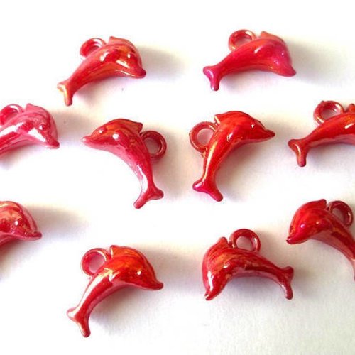 10 pendentifs dauphin acrylique rouge ab couleur 13x19 mm