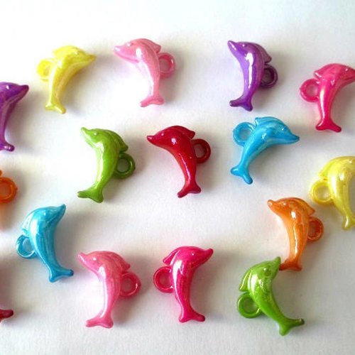 16 pendentifs dauphin acrylique mélange de couleur ab couleur 13x19 mm