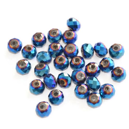 20 perles cristal à facettes bleu foncé  6x5mm