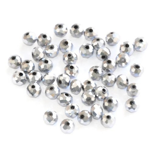20 perles cristal à facettes argenté 6x5mm