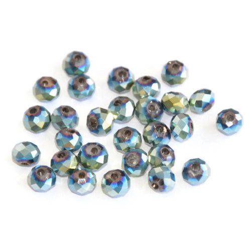 20 perles cristal à facettes bleu vert 6x5mm