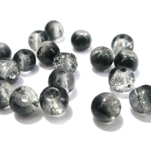20 perles en verre craquelées noir et blanc 6mm