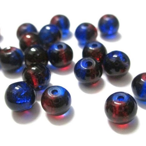 20 perles en verre craquelées rouge et bleu 6mm