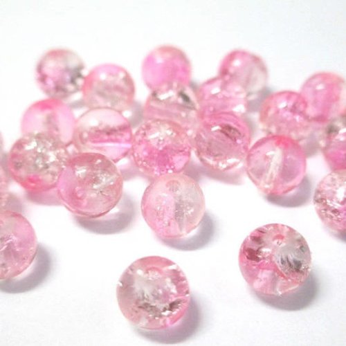 20 perles en verre craquelées rose et blanc 6mm