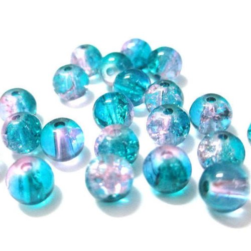 20 perles en verre craquelées rose et bleu 6mm