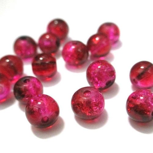 20 perles en verre craquelées rose et rouge 6mm