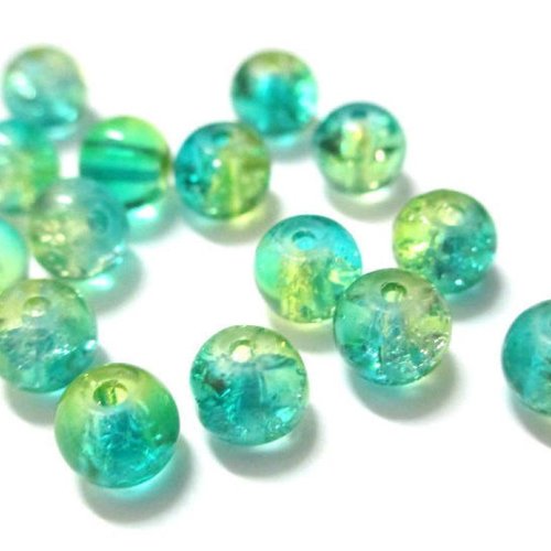 20 perles en verre craquelées vert et jaune 6mm