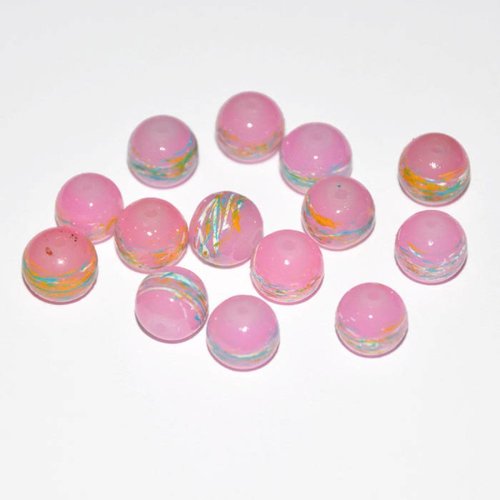 10 perles rose clair tréfilé multicolore en verre peint 10mm