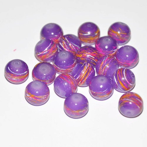 10 perles violet tréfilé multicolore en verre peint 10mm